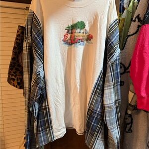 Plaid Sleeve Graphic Long Sleeve Shirt